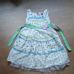 Polka Dot Kids Casual Dress with Blue and Green Accents